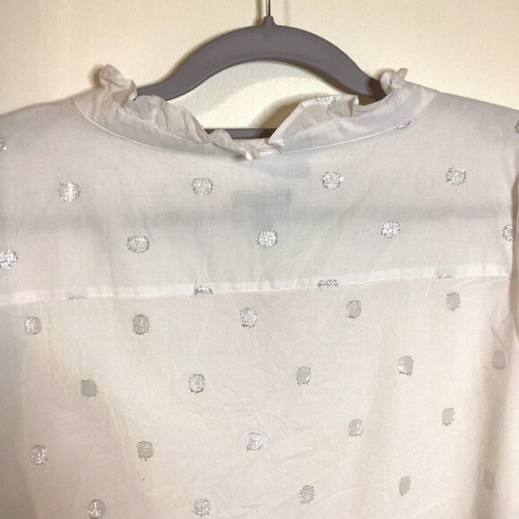 Talbots Women's White Cotton Long Sleeves Top Blouse Size M Lined Ruffle V-Neck - Picture 5 of 8